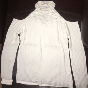 white long sleeve turtle neck blouse